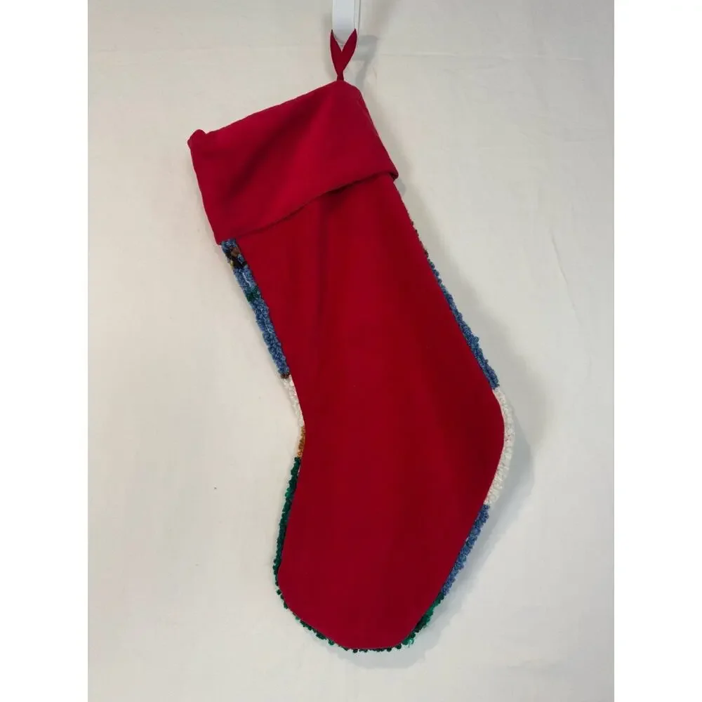 Vtg Christmas Stocking Wool‎ Needlepoint Snowman Cardinal Tree Lights